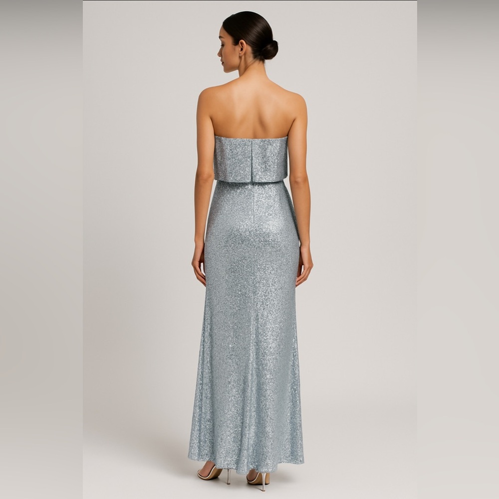 Aqua Silver Sequin Strapless Gown Size 4 NWT Slit Prom GALA Dress Formal Evening - Picture 3 of 4
